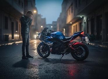 Спортбайк синего цвета с обвесом full-fairing. Характеристики и