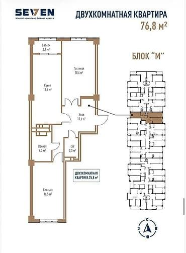 premium development: 2 комнаты, 76 м², Элитка, Готовая ПСО (под самоотделку) — 2