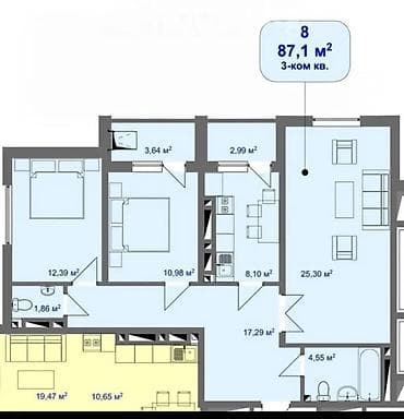 2 комнатный квартира бишкек: 3 комнаты, 87 м², Пишпек Элитка, 15 этаж, Косметический ремонт — 5