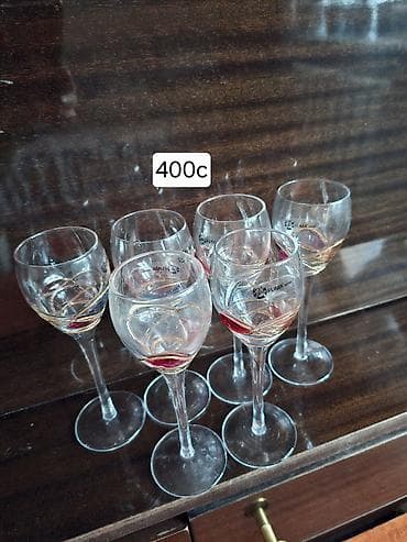 Наборы посуды и стекла: 1) Набор бокалов на высокой ножке, 6 шт