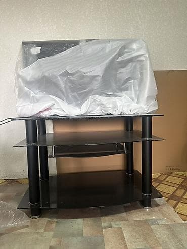 стол компьютерный с полками: Тумба и подставка для телевизора, Напольная, ЛДСП, цвет - Черный — 1