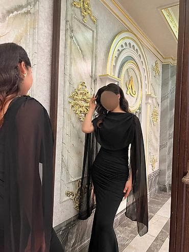 Вечернее платье, Русалка, Длинная модель, Шифон, С рукавами, Шлейф, M