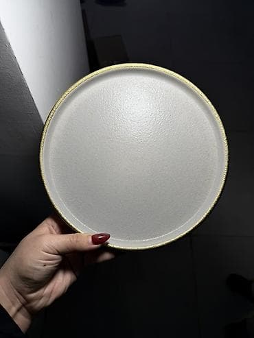 Идиш-аяк: Набор столовой и чайной посуды из керамики с матовой серо‑бежевой — 4