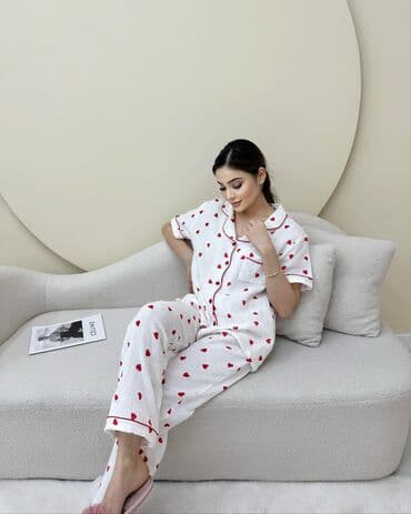 белая ночная сорочка: Пижама, Муслин, На пуговицах, L, M, S — 4