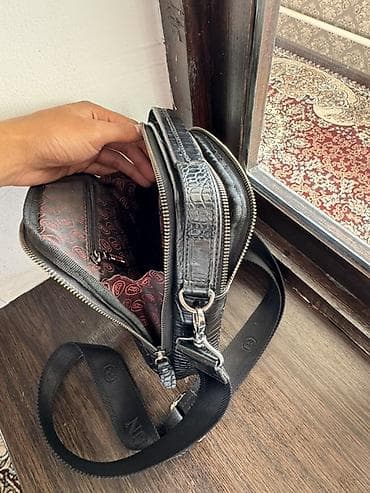 mk сумки: Мужская сумка через плечо (кросс-боди) - Материал: черная экокожа под — 2