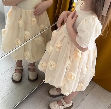 лён рубашка: Детское платье, цвет - Бежевый — 2