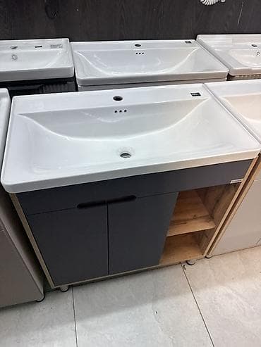 стол мойка: Тумба для ванны, С раковиной, ЛДСП, цвет - Серый — 1