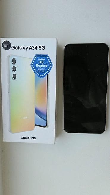 Уюлдук телефондор жана аксессуарлар: Samsung Galaxy A34 5G, Колдонулган, 128 ГБ, түсү - Күмүш, 2 SIM — 1