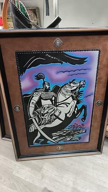 party box: Картина-панно в раме: всадник и конь на фоне неба - Авторская работа — 1