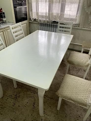 кухонный стол и стулья бу: Кухонный стол и стул, цвет - Белый — 2