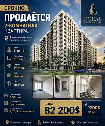 2 комнаты, 68 м², Элитка, 11 этаж, ПСО (под самоотделку)