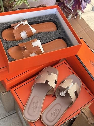 nursace 35: Женские кожаные шлёпанцы Hermes Oran - Модель: Oran (фирменная — 2