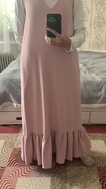 платье юникло: Повседневное платье, Made in KG, Осень-весна, Длинная модель, Сарафан, XS, S, M — 1