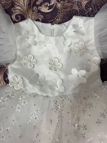 детские коктейльные платья: Детское платье, цвет - Белый, Новый — 3