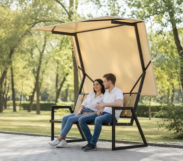 кожа костюм: Скамейка Металл, Со спинкой, С крышей — 1