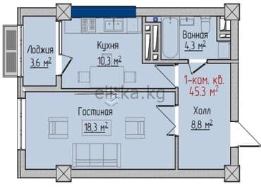 продаю квартиру рассрочку: 1 комната, 45 м², Элитка, 16 этаж, ПСО (под самоотделку) — 2