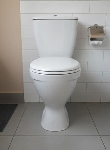 уличный туалет: Белый керамический унитаз с напольной установкой и бачком. Модель — 1