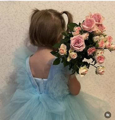 торт с короной: Детское платье, цвет - Голубой, Б/у — 2