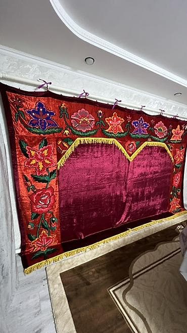 штора для душа: Настенный декоративный рушник/панно из бархата с вышивкой - Материал — 3