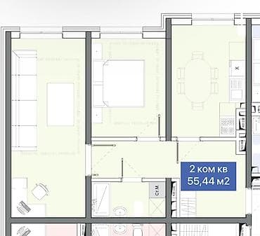 2 комнаты, 50 м², 5 этаж, ПСО (под самоотделку)