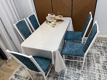 small table: Обеденная группа: прямоугольный стол + 6 стульев 140 см 70 см - — 3