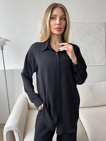 n work: Женский костюм-двойка из мягкой текстурной ткани: свободная рубашка + — 2