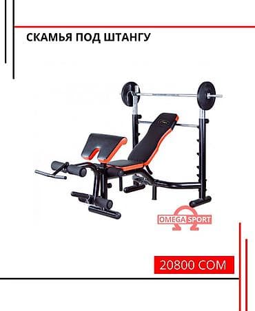 Скамья под штангу с регулируемыми стойками и спинкой. Скамья