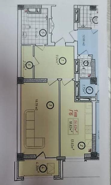 1 комната, 55 м², Элитка, 11 этаж, Готовая ПСО (под самоотделку)
