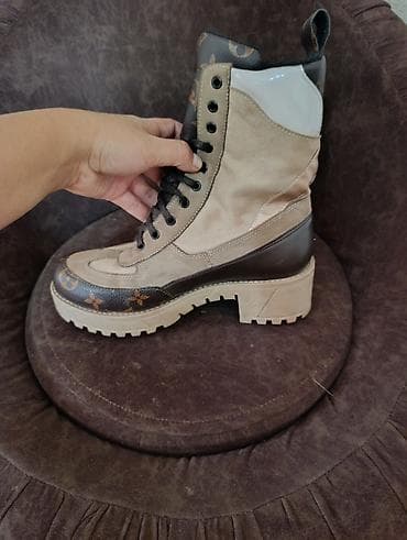 платки шарфы: Женские высокие ботинки на шнуровке - Материалы: сочетание — 1