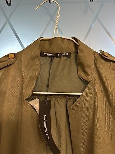 пиджак лен: Женский рубашка/накидка - Цвет: хаки (оливковый) - Фасон: удлиненный — 2