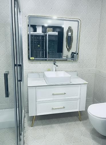 тумба зеркала: Тумба для ванны, Новый, С раковиной, Другой материал, Бесплатная доставка, цвет - Белый — 1