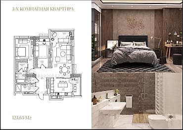 sky: 3 комнаты, 124 м², Асанбай мкр Элитка, 12 этаж, ПСО (под самоотделку) — 1