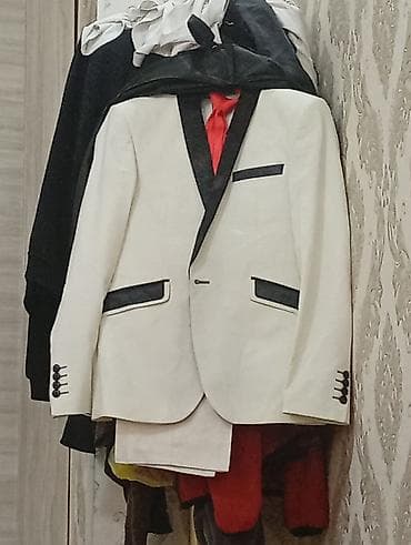 халат мед: Мужской костюм (двойка) в стиле смокинга, цвет айвори с контрастной — 4