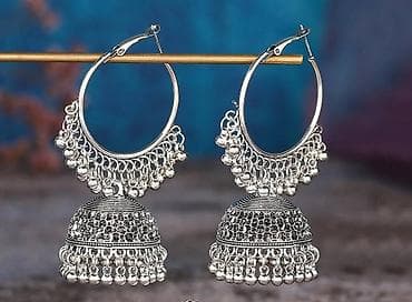 Серьги Подвески в этническом стиле из серебристого металла с объёмным