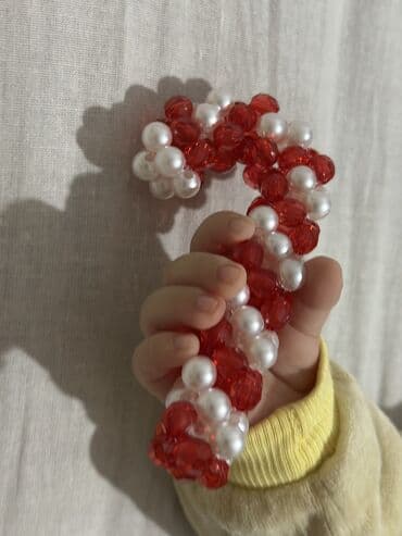 аксессуары из бисера: Елочное украшение «рождественский леденец» - Подвеска в форме — 6