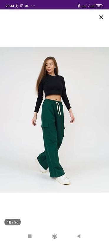 Женские брюки-карго с широким прямым кроем. - Посадка: высокая, на at lalafo.kg Женские брюки-карго с широким прямым кроем. - Посадка: высокая, на