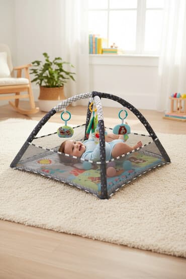 игрушка на кроватку: Развивающий детский игровой коврик‑манеж с дугами и игрушками — 1