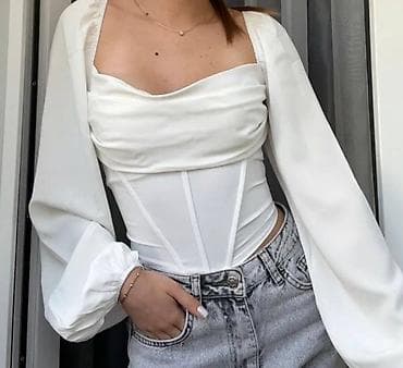 slim patch: Белый топ-корсет с длинными рукавами - Силуэт: приталенный корсетный — 1