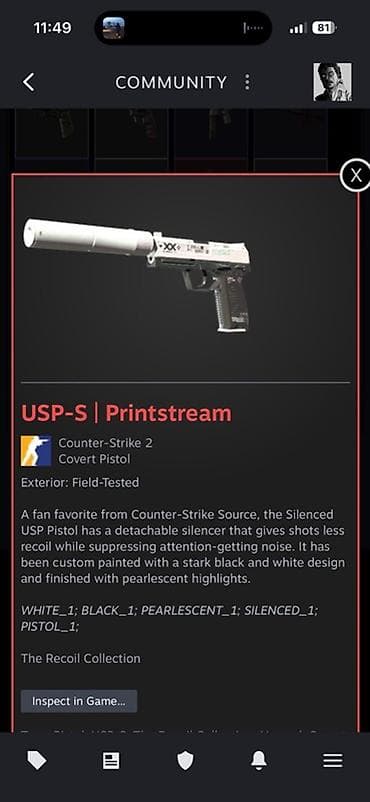 USP-S | Printstream — скин для Counter-Strike 2 (Covert Pistol) - — 1