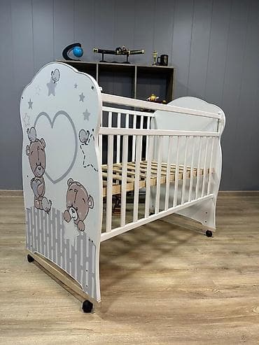 Детская приставная кроватка, С колесиками, цвет - Белый