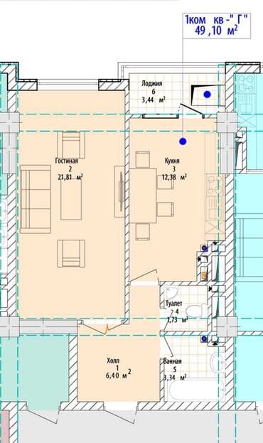 продаю комнату 5 мкр: 1 комната, 49 м², 14 этаж, ПСО (под самоотделку) — 3