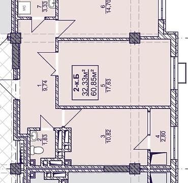 red centr: 2 комнаты, 61 м², Элитка, 3 этаж, Готовая ПСО (под самоотделку) — 5
