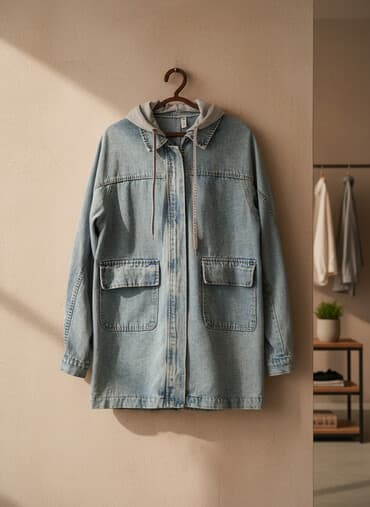 Джинсовая куртка, Свободная модель, Осень-весна, С капюшоном, 2XL