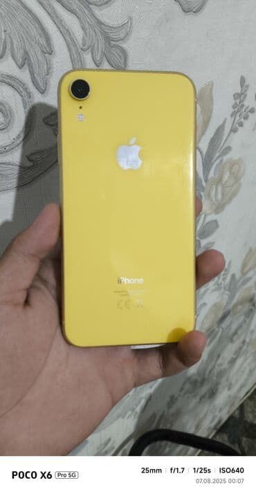 чехол для xr: IPhone Xr, Колдонулган, 64 ГБ, Сары, Коргоочу айнек, Каптама, Кабель, 100 % — 1