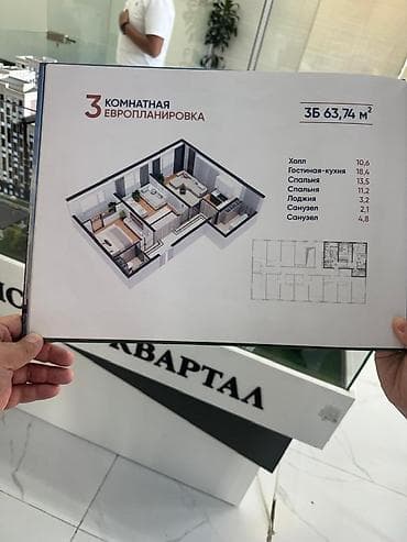 Кыймылсыз мүлк: 3 бөлмө, 64 м², Ош мкр., Элитка, 10 кабат, ПСО (өз алдынча бүтүрүү) — 2