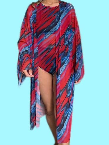 купальники оптом: Слитный купальник, С накидкой, Made in KG, цвет - Красный, S, M, L — 3