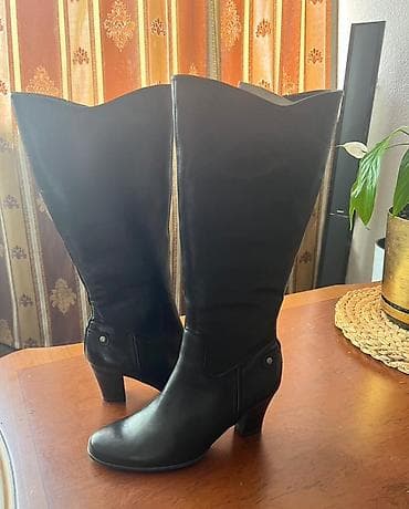 Женские зимние сапоги до колена - Цвет: черный - Материал верха