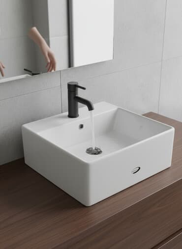 тумбочка с мойками: Раковина для ванной, Квадратная форма, Материал: Керамика, Размер: 36 x 36 см — 1