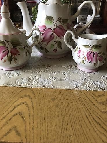Фарфоровый чайный набор (3 предмета) с ручной росписью. Пр-во