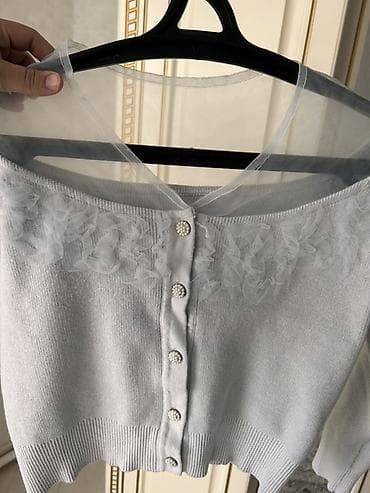 штапель таджикские платья: Ажурный кардиган (кофта) с декоративной сеткой и жемчужными пуговицами — 2
